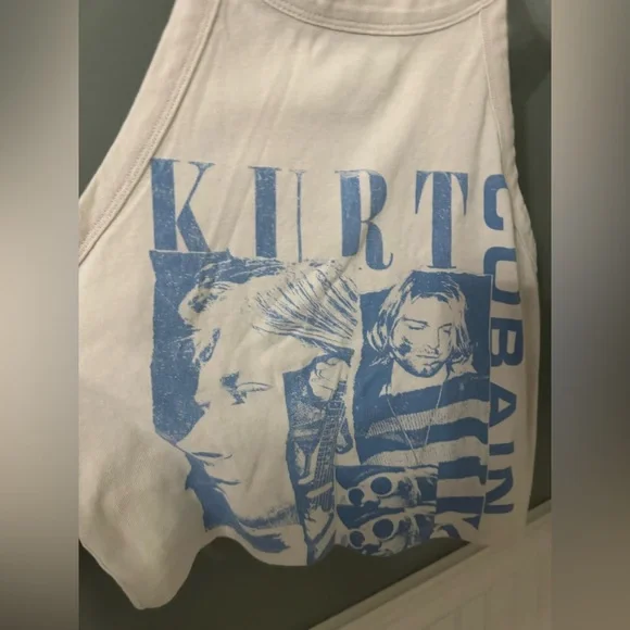 American Eagle Outfitters Graphic Tank Top - Cream and Blue 100% Band Tee - Picture 3 of 4